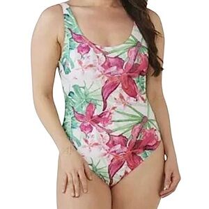 Nicole Miller Lagoon Tropical Floral Print One Piece Swimsuit Plus Size 1X